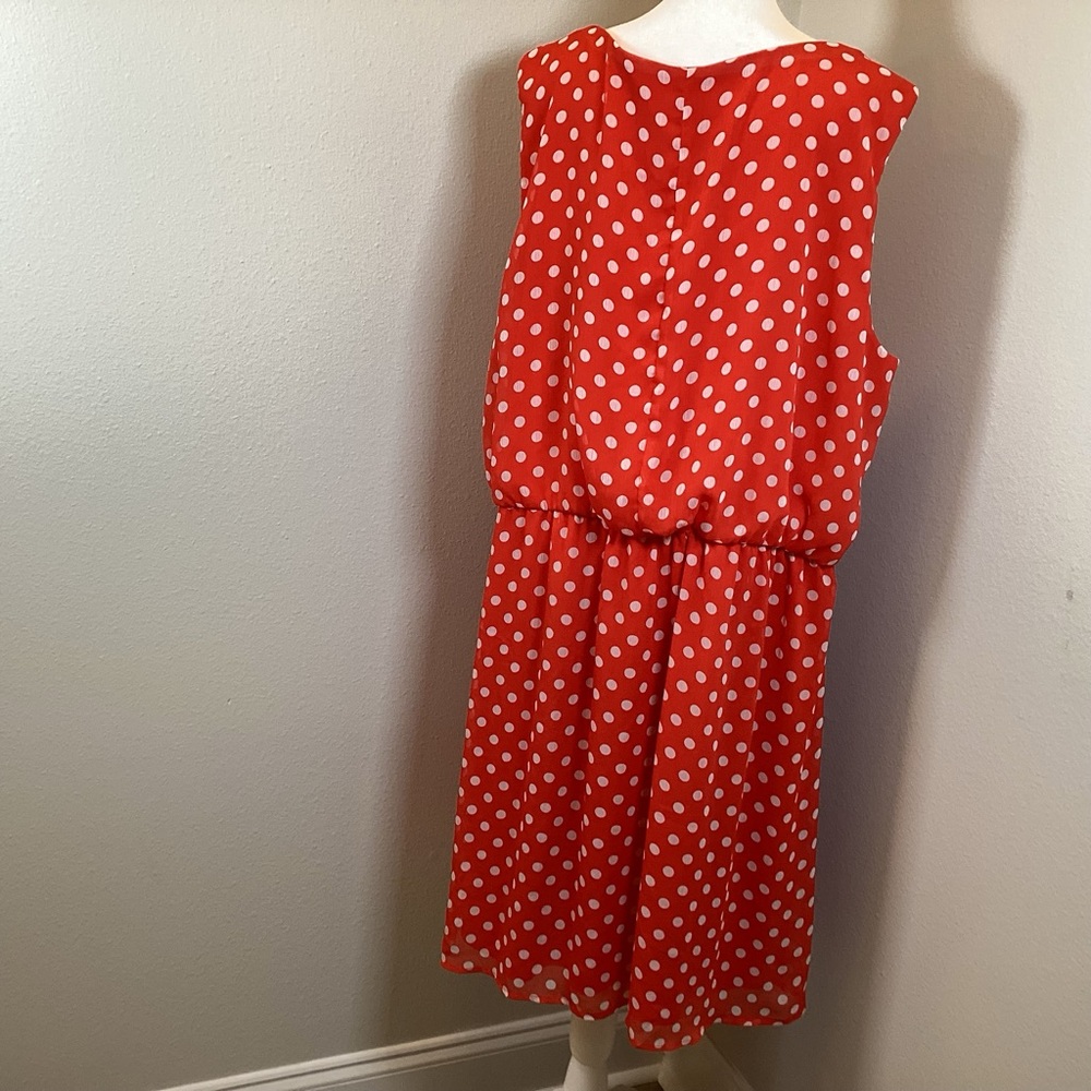 Emma Michele Womens White Polka Dot Red Dress Round Neck Sleeveless Sz 24W Midi - Picture 2 of 12